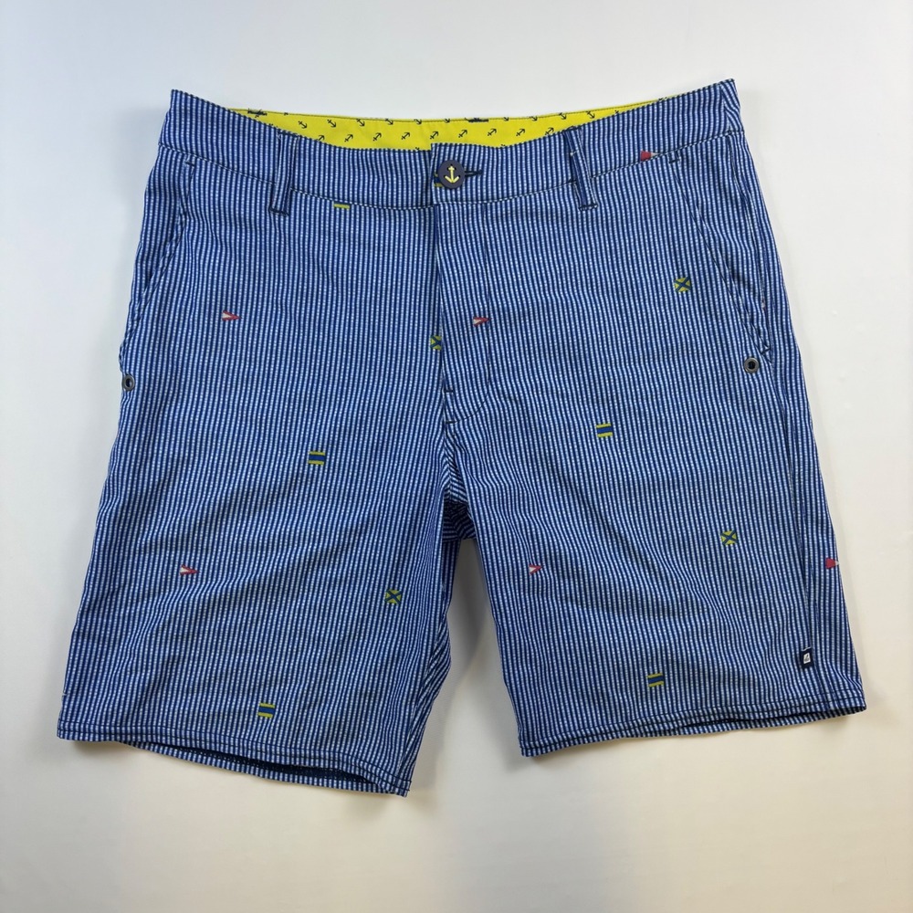 Sperry Top Sider Mens 32 Seersucker Nautical Signal Flag Shorts Blue SM5DB19M